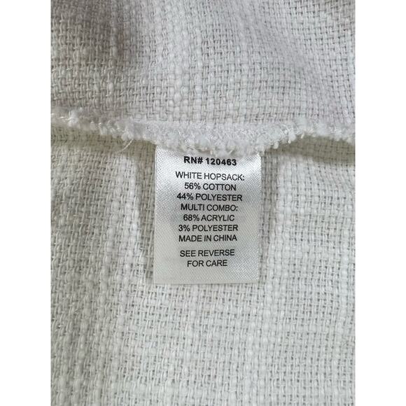 Violet B Womens Jacket Small White Hopsack Fringe Multi Crochet Hook Eye Closure - Picture 4 of 8